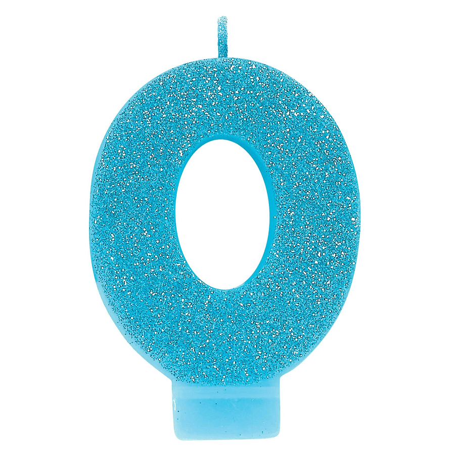 Numeral Glitter Candle - #0 Blue