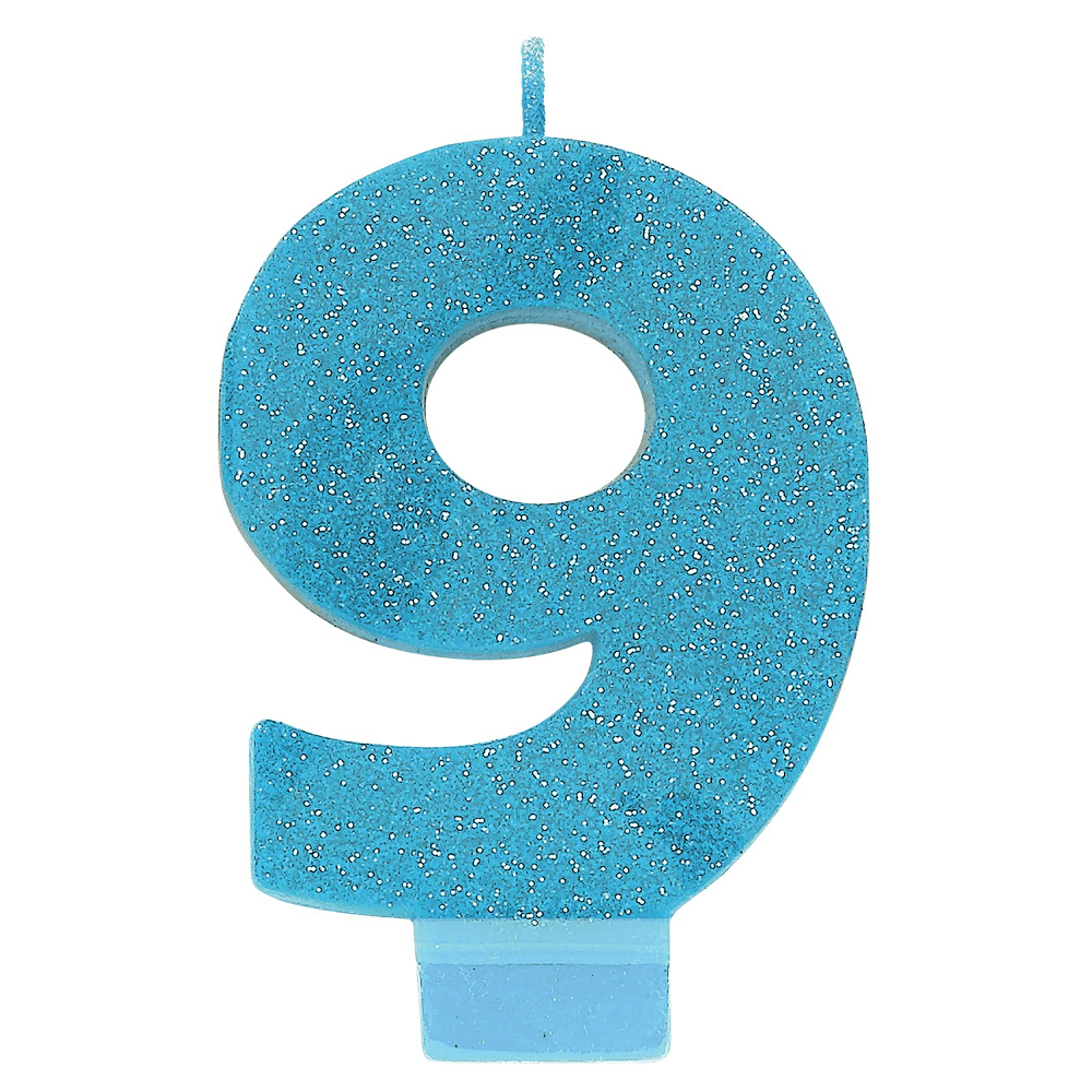 Numeral Glitter Candle - #9 Blue