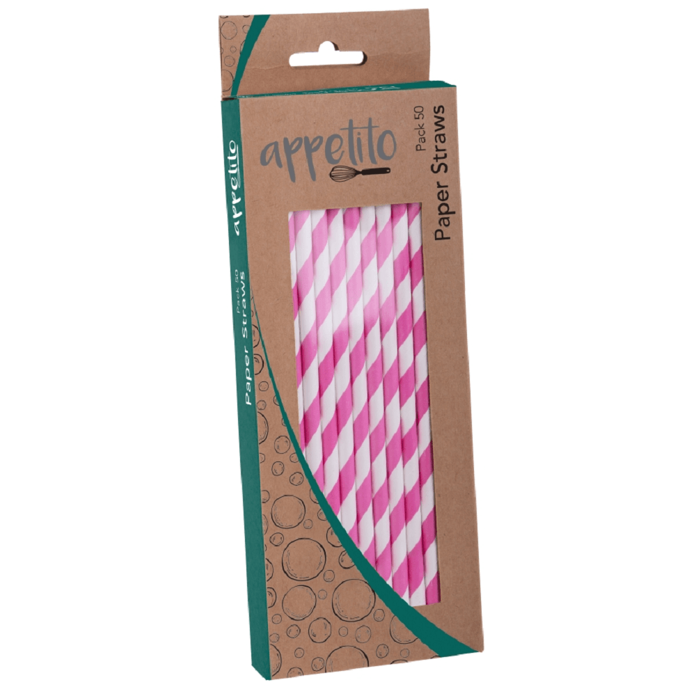D.Line Appetito 50-Pack Paper Straws - Pink Stripes