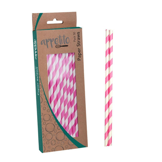 D.Line Appetito 50-Pack Paper Straws - Pink Stripes