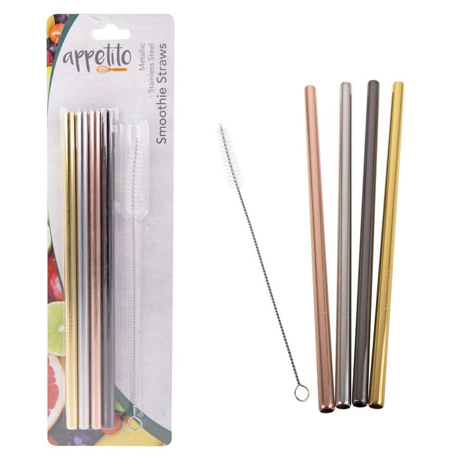 D.Line Appetito Metallic Stainless Steel Straight Smoothie Straws