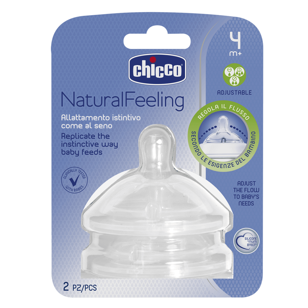Chicco NaturalFeeling Silicone Teat - 4m+ Adjustable Flow 2pk