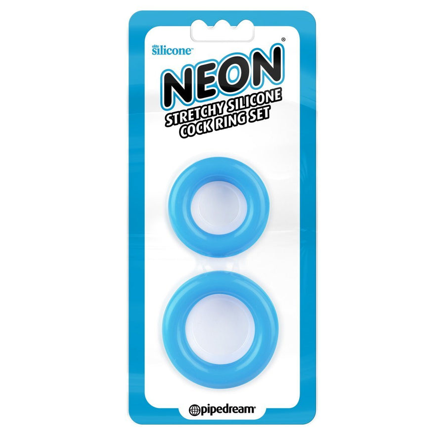 NEON Stretchy Silicone Cock Ring Set - Blue
