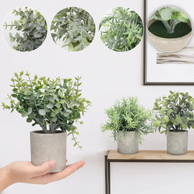 Mini Potted Artificial Plastic Green Plants - Frost Eucalyptus