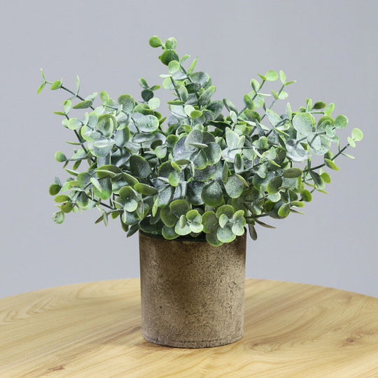 Mini Potted Artificial Plastic Green Plants - Frost Eucalyptus