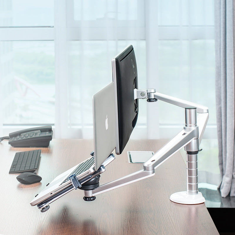 2 in1 Adjustable Dual Arm Desk Mounts Stand Holder - Monitor and Laptop