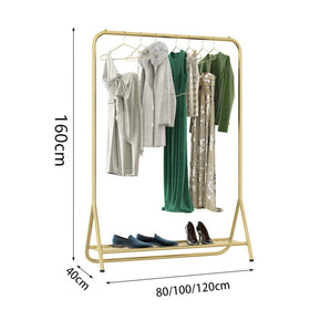 Metal Garment Clothes Rack with Lower Storage Shelf - Gold