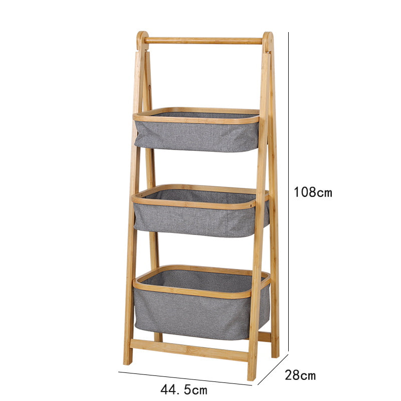 Natural Bamboo 3-Tier Laundry Basket Rack