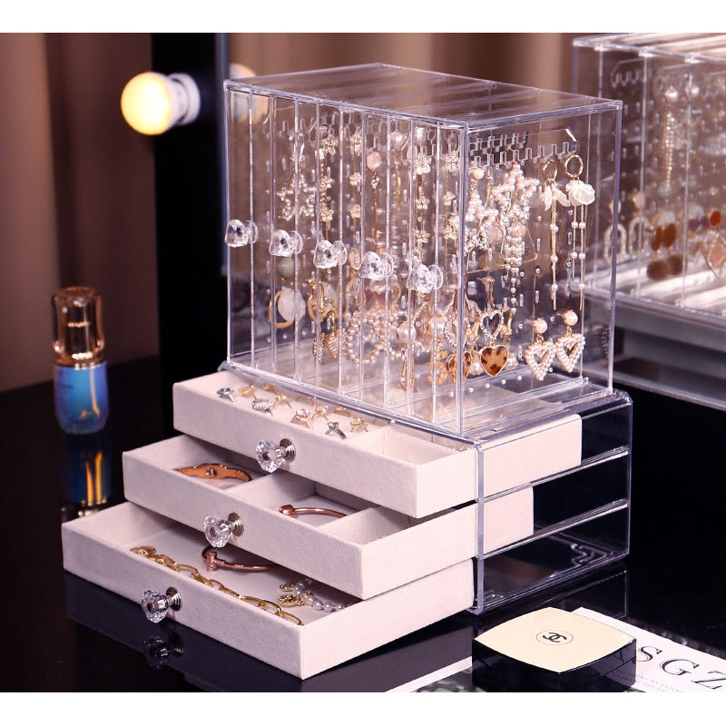 Acrylic Earring Holder and Jewelry Organizer - 5 Slots / 3 Drawers