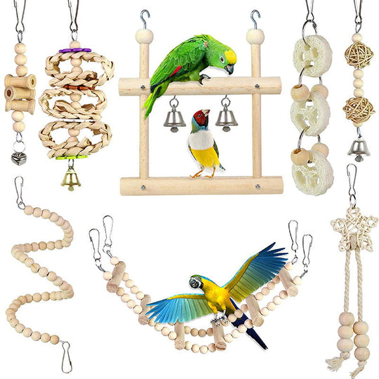 8 pcs. Parrots Chewing Natural Wood Toy Set