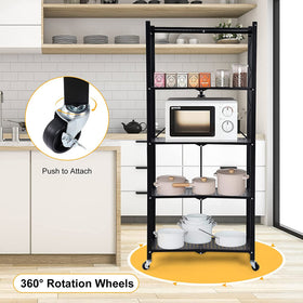 5 Tier Foldable Kitchen Trolley Shelving Unit with Wheels