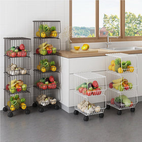 4 Tier Kitchen Rolling Cart Fruit/Vegetable Basket Stand - Brown