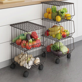 3 Tier Kitchen Rolling Cart Fruit/Vegetable Basket Stand - Brown