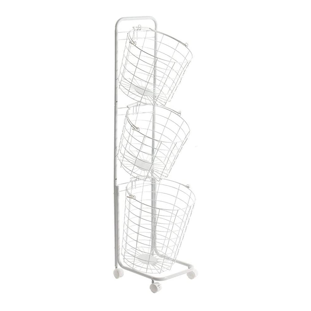 3 Tier Rolling Laundry Hamper with Basket - White