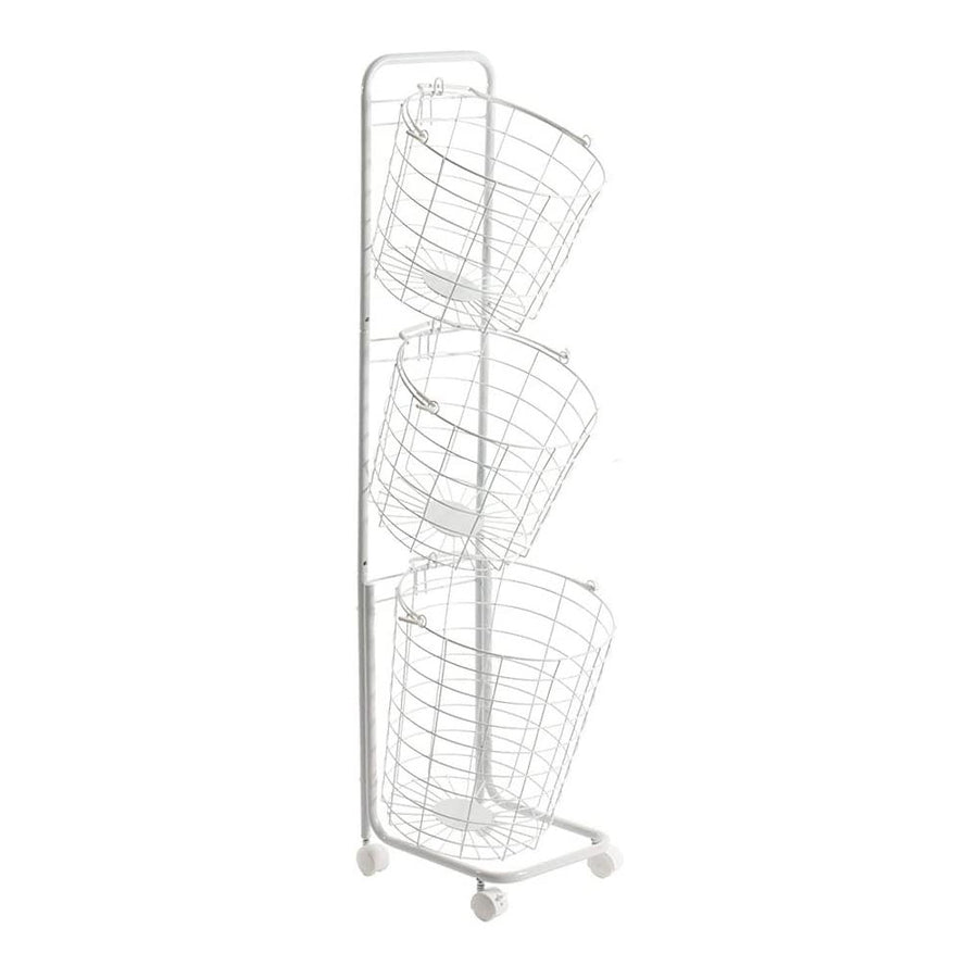 3 Tier Rolling Laundry Hamper with Basket - White