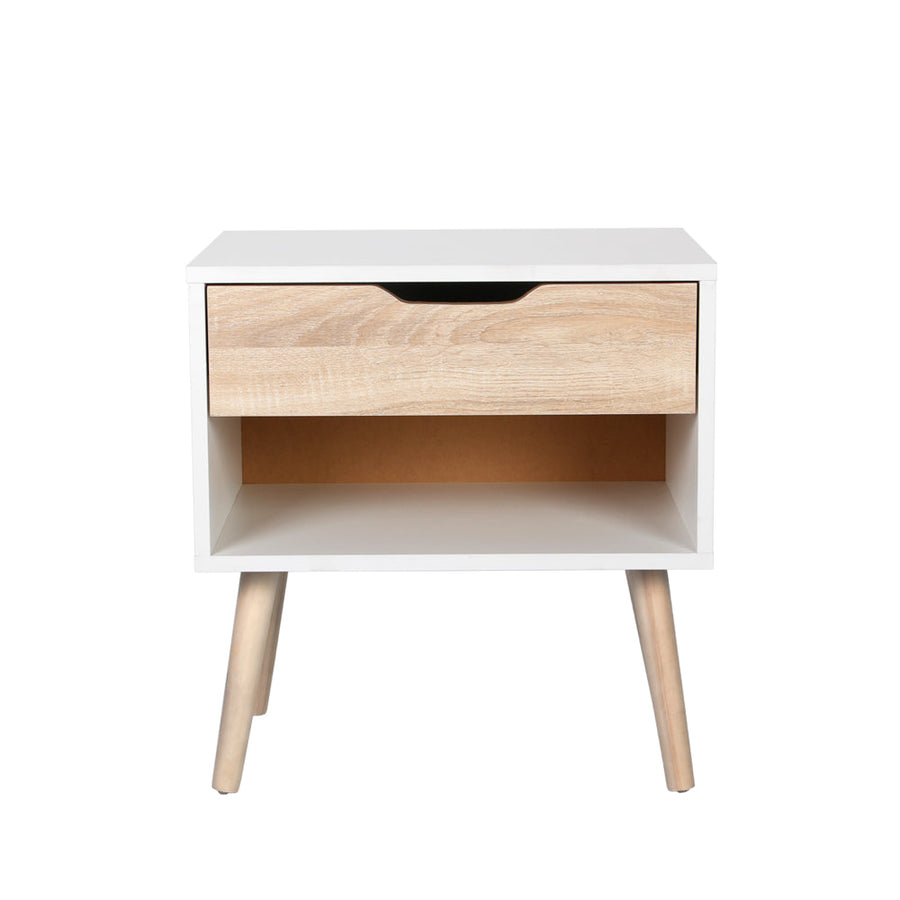 4 Wooden Legs Cube Drawer Bedside Table - White