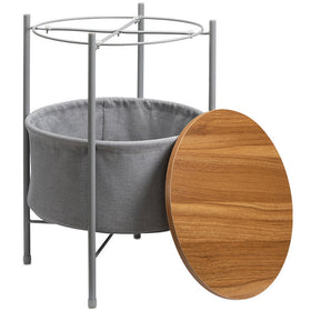 Round End Side Table with Fabric Storage Basket