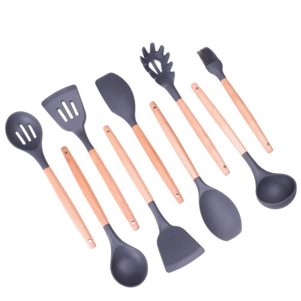 9pc Wood and Silicone Kitchen Utensil Set