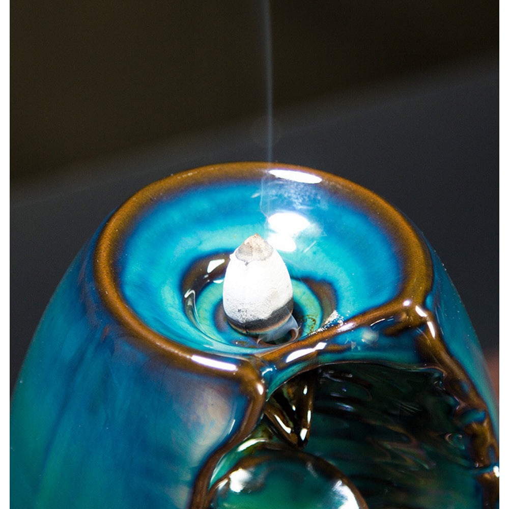 Ceramic Waterfall Backflow Incense Burner - Blue
