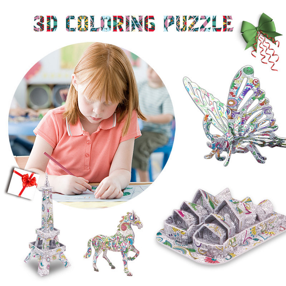 6pk 3D Coloring Puzzle Set with 24 Pen Markers - Type A