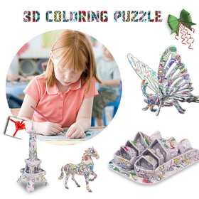 6pk 3D Coloring Puzzle Set with 24 Pen Markers - Type D