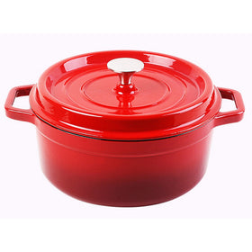 Round Enamel Coated Cast Iron Pot - Red