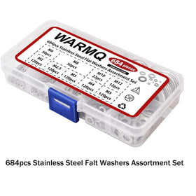304 Stainless Steel Flat Washers Assortment Hardware Set - 684 pcs.