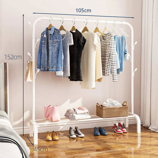 7 Hook Metal Garment Rack Clothes/Coat Stand 105cm - White