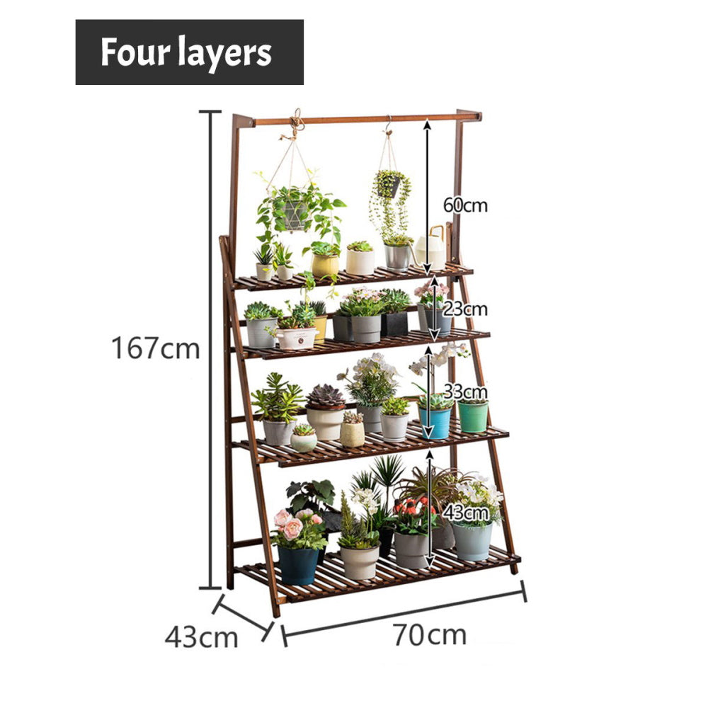 4 Tier Bamboo Foldable Hanging Plant Stand - 70cm