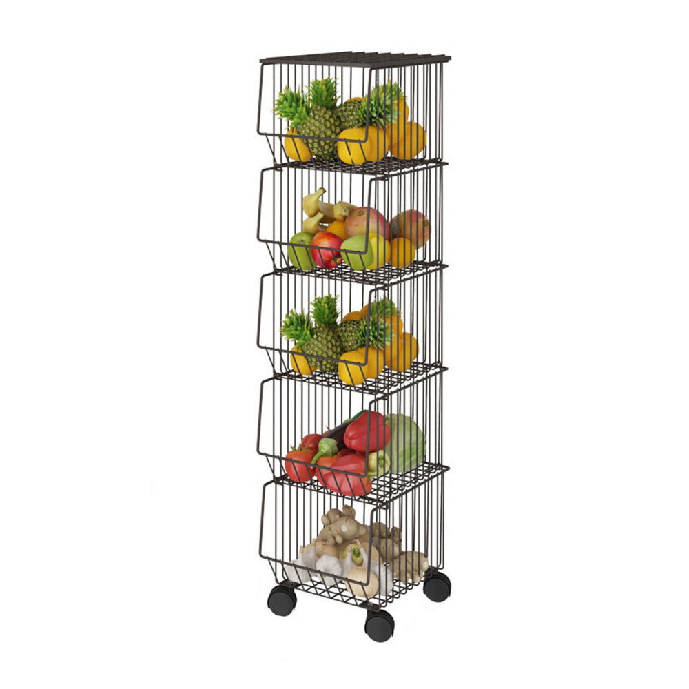 5 Tier Rolling Cart Fruit/Vegetable Basket Stand - Brown