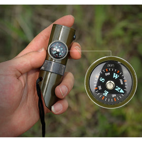 7in1 Survival Whistle/Compass/Thermometer/LED/Flashlight/Mirror/Magnifier