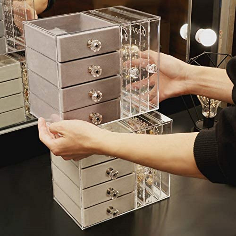 Acrylic Earring Holder and Jewelry Organizer - 2 Slots / 4 Drawers