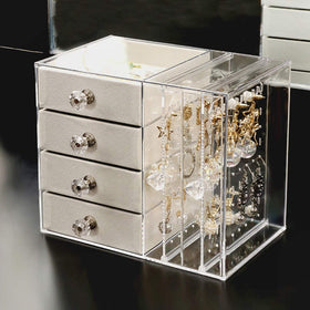 Acrylic Earring Holder and Jewelry Organizer - 2 Slots / 4 Drawers