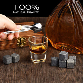 9 Granite Whisky Stones Wooden Case Set