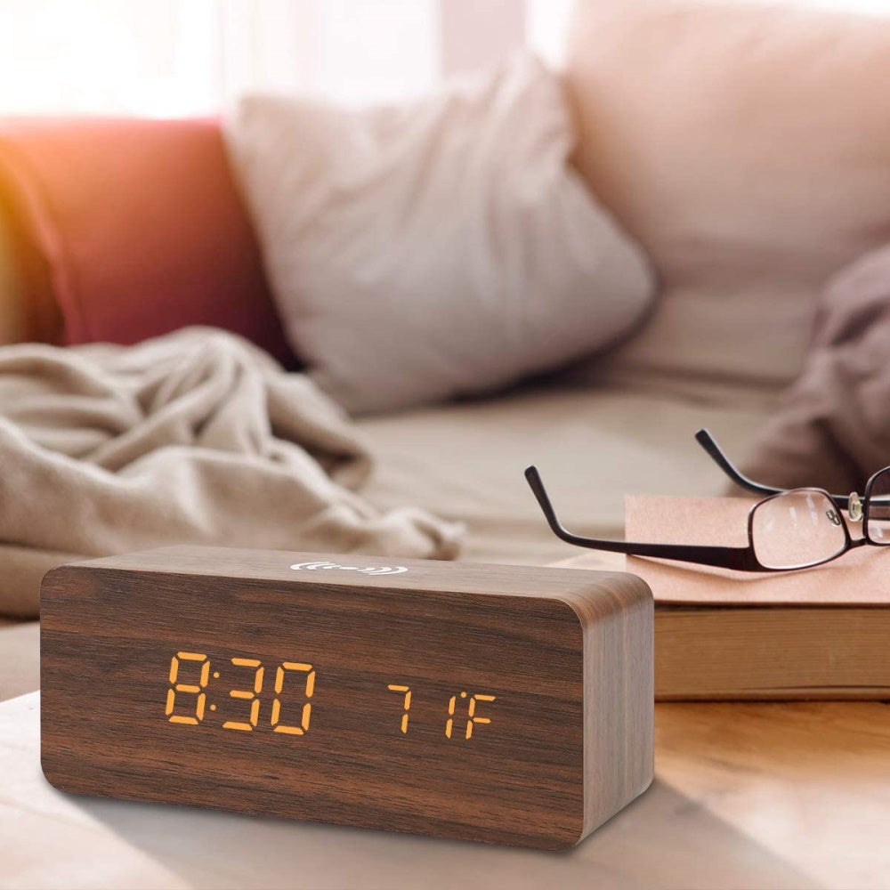 Digital LED Alarm Clock with Wireless Charging
