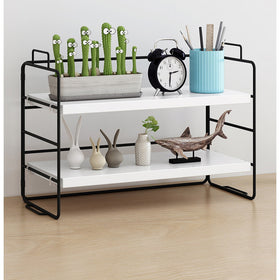 2 Tier Steel Wood Countertop Shelf Standing Rack - White/Black