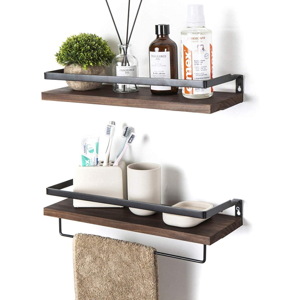 2 Tier Rustic Floating Wall Shelves with Rails