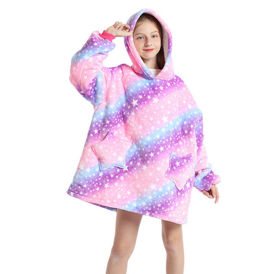 Kids Oversized Wearable Blanket Hoodie - Purple Rainbow