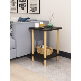 2 Tier Tall Square Wooden Side Table - Black