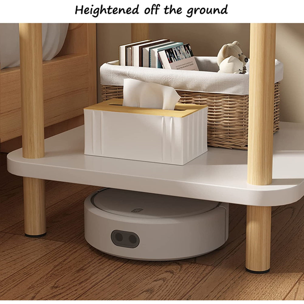 2 Tier Tall Square Wooden Side Table - White