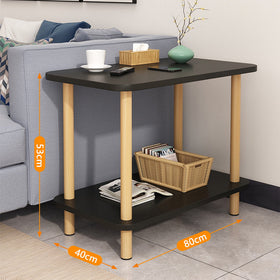 2 Tier Tall rectangle Wooden Side Table - Black