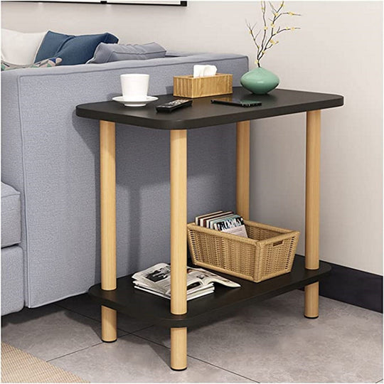 2 Tier Tall rectangle Wooden Side Table - Black