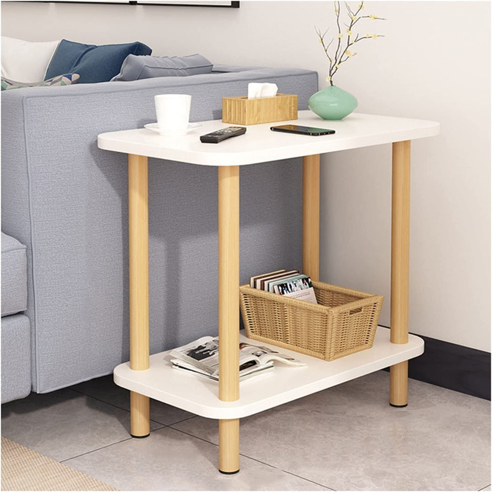 2 Tier Tall rectangle Wooden Side Table - White