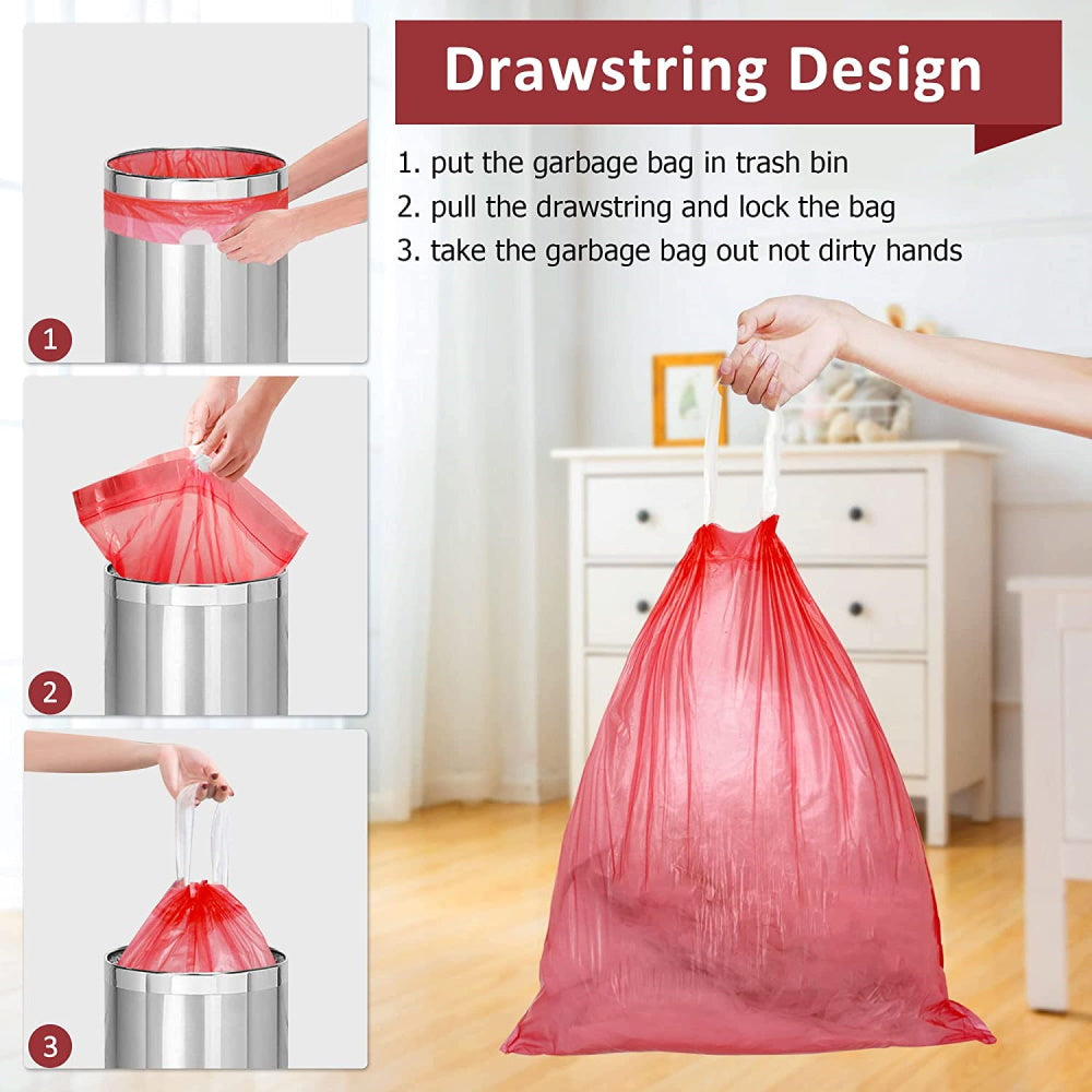 120pc Drawstring Trash Bags - Red (45x50 cm)