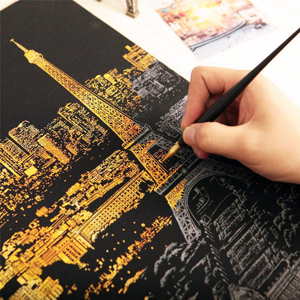 Creative DIY Scratch Bright City Night View Drawing - Paris