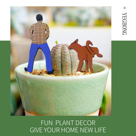 3pc Wooden Funny Peeing Man/Boy Dog Plant Decor