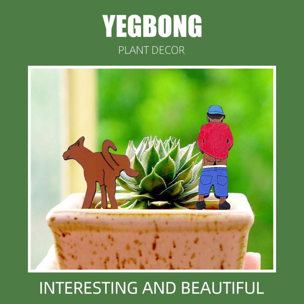 3pc Wooden Funny Peeing Man/Boy Dog Plant Decor