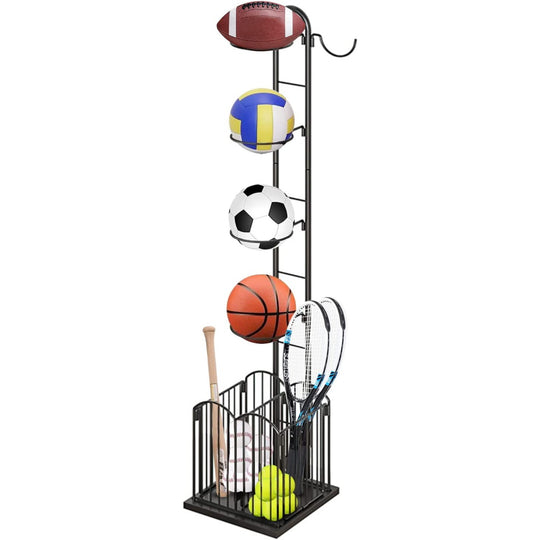 4 Tier Sports Equipment Storage Rack with Basket