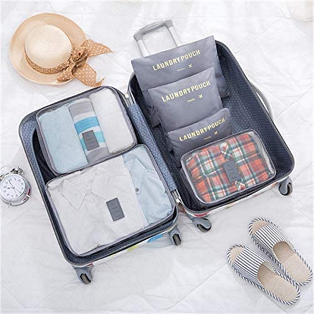 6pc Packing Cubes for Travel Luggage Organiser Bag - Grey