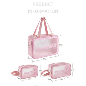 3pc Transparent Waterproof Travel Cosmetic Bag Set - Black